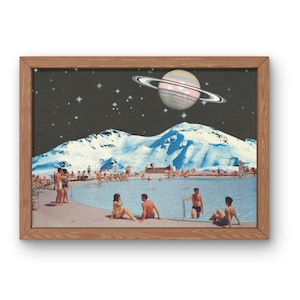 Surreal Retro Space Collage, Collage Art Print, Surreal Art Print, Surrealism Print, Poolside Art, Mountain Art Print, Retro Collage Print