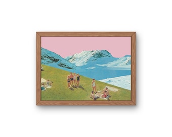 Collage surréaliste Art Print, Art surréaliste, Art rétro, Art vintage, Art mural rose, Art mural de montagne, Art mural unique, Décor des années 1960, Impression collage