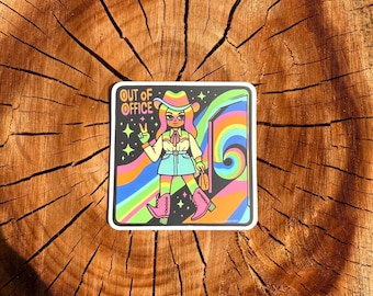 Cosmic Cowgirl Sticker: Trippy Space Art, Funny Gift