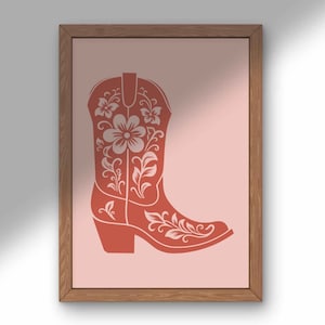 Pink and Red Cowboy Boot Art, PRINTABLE Western Art, Vintage Western Decor, Floral Cowgirl Boot Poster, Pink Cowgirl Gallery Wall Art Print