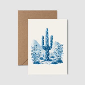 Carte de voeux cactus du désert, Saguaro bleu minimaliste, carte de pendaison de crémaillère en Arizona, carte de remerciement du sud-ouest, cadeau pour amateur de cactus, cadeau Saguaro