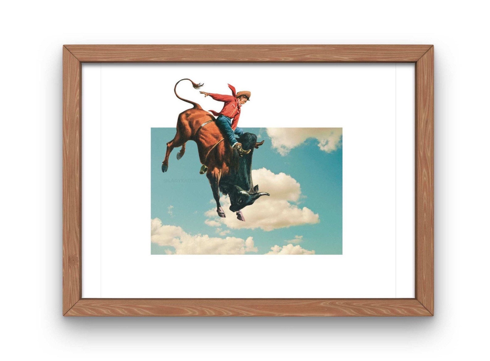 Vintage Rodeo Cowboy Print: Western Cloud Collage Art - 11x14 inches