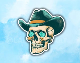 Turquoise Cowboy Skull Sticker: Western Southwestern Decor