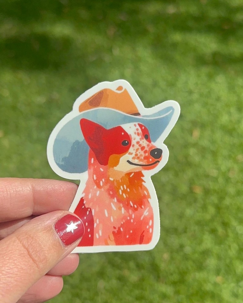 Red Heeler Sticker: Cowboy Hat Australian Cattle Dog Art image 1
