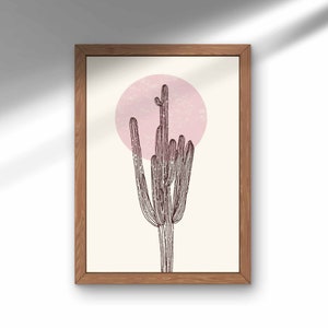 Pink Cactus Print, Western Wall Art, Desert Landscape Print, Southwestern Art, Pink Desert Art, Minimal Boho Western Art, PRINTABLE wall art