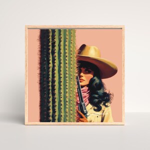 Retro Cowgirl Art Print: Sharp Shooter with Cactus image 2