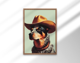 Cowboy Heeler Dog Art Print: Trendy Western Home Decor