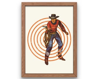 Vintage Cowboy Pulp Collage Print: Retro Western Art