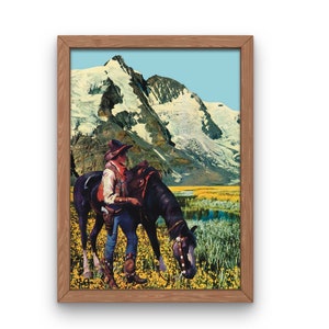 Mountain Cowboy Collage Print, Western Decor, Cowboy Print, Vintage Western Prints, Cowboy Art, Vintage Cowboy Decor, Cowboy Horse Wall Art