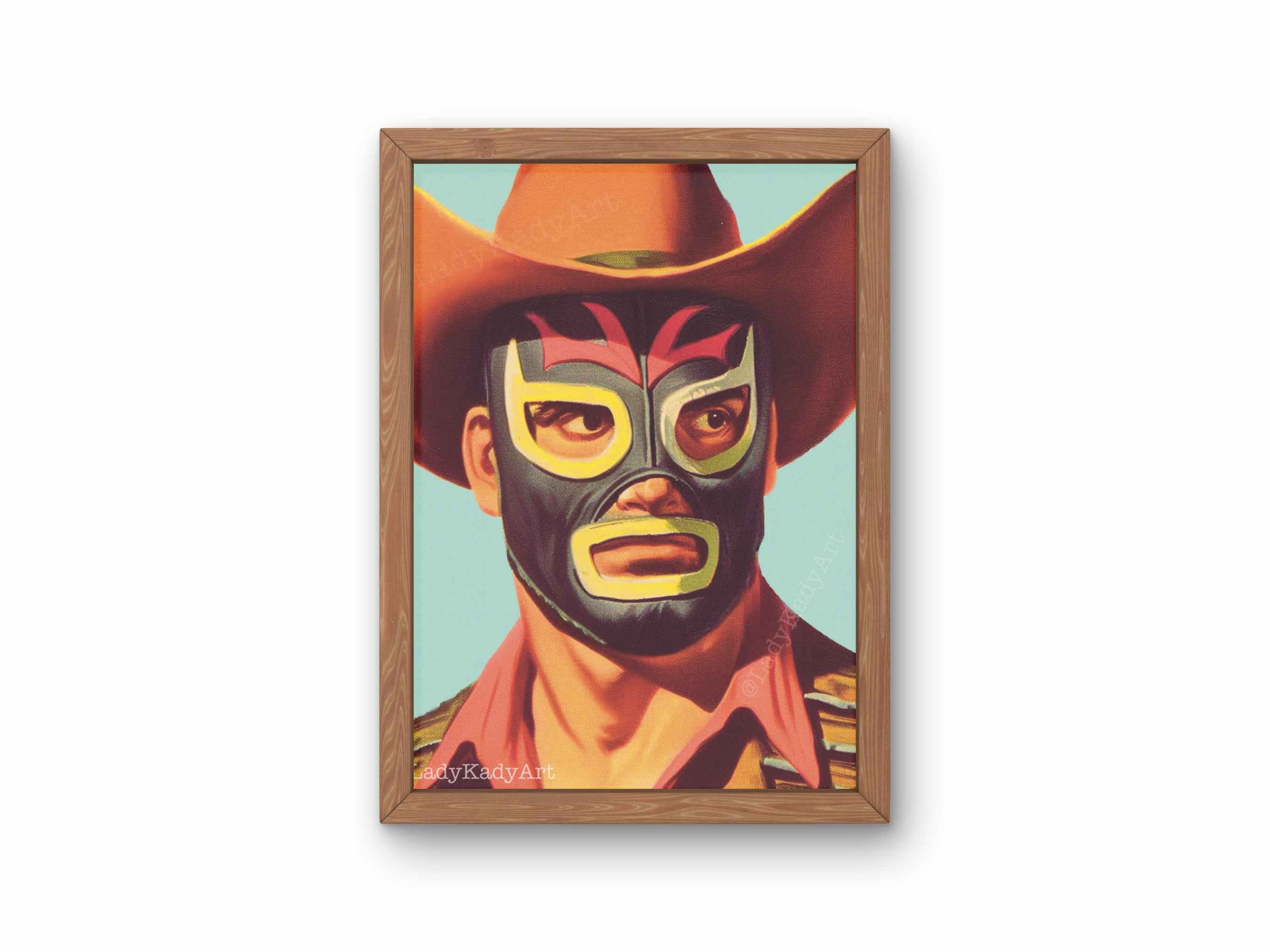 Luchador Cowboy Art Print, Vintage Southwestern Art Print