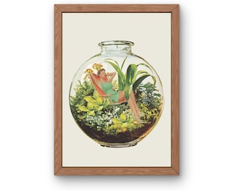 Terrarium Art Print: Retro Woman Surreal Collage