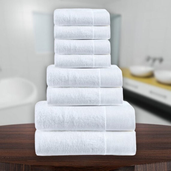 Bath Towel, American Comfort Luxury White Bath Towel Set,unparalleled Hotel-quality  Luxury. Quick-dry, and Ultra-soft Cotton Towels, 8 Pcs 