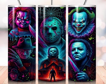 Gobelet néon slasher film d'horreur, tasse Halloween effrayante en acier inoxydable