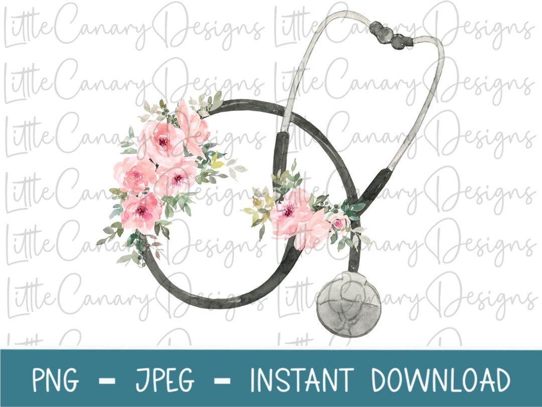 Floral Stethoscope PNG, Digital Design for Sublimation, Nurse PNG