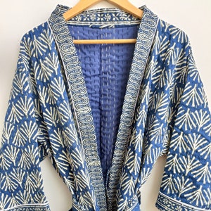 Indian Kantha Kimono robe for women, Cotton Kimono, Wrap Dress, Soft and comfortable kimono, floral print kimono, boho hippie kimono