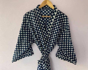 Beautiful Polka dot women cotton kimono robe, Beach kimono, Long Kimono, Kimono Cardigan, Kimono Jacket, Nightwear Kimono, Summerwear Kimono