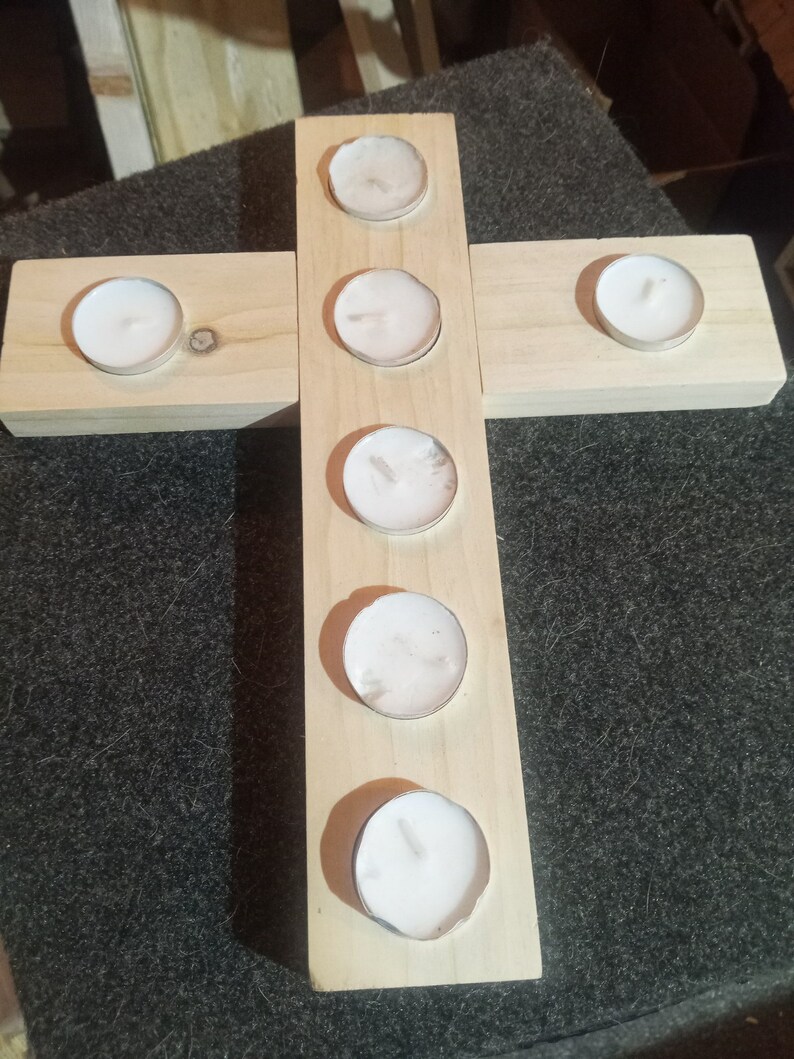 Wooden Cross Candle Holder. It Comes With 7 Free Tea Candles. This is a