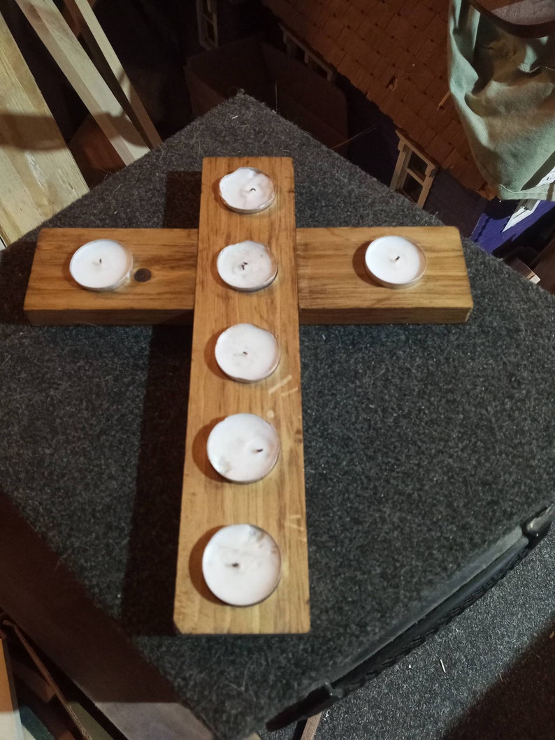 Wooden Cross Candle Holder. It Comes With 7 Free Tea Candles. This is a