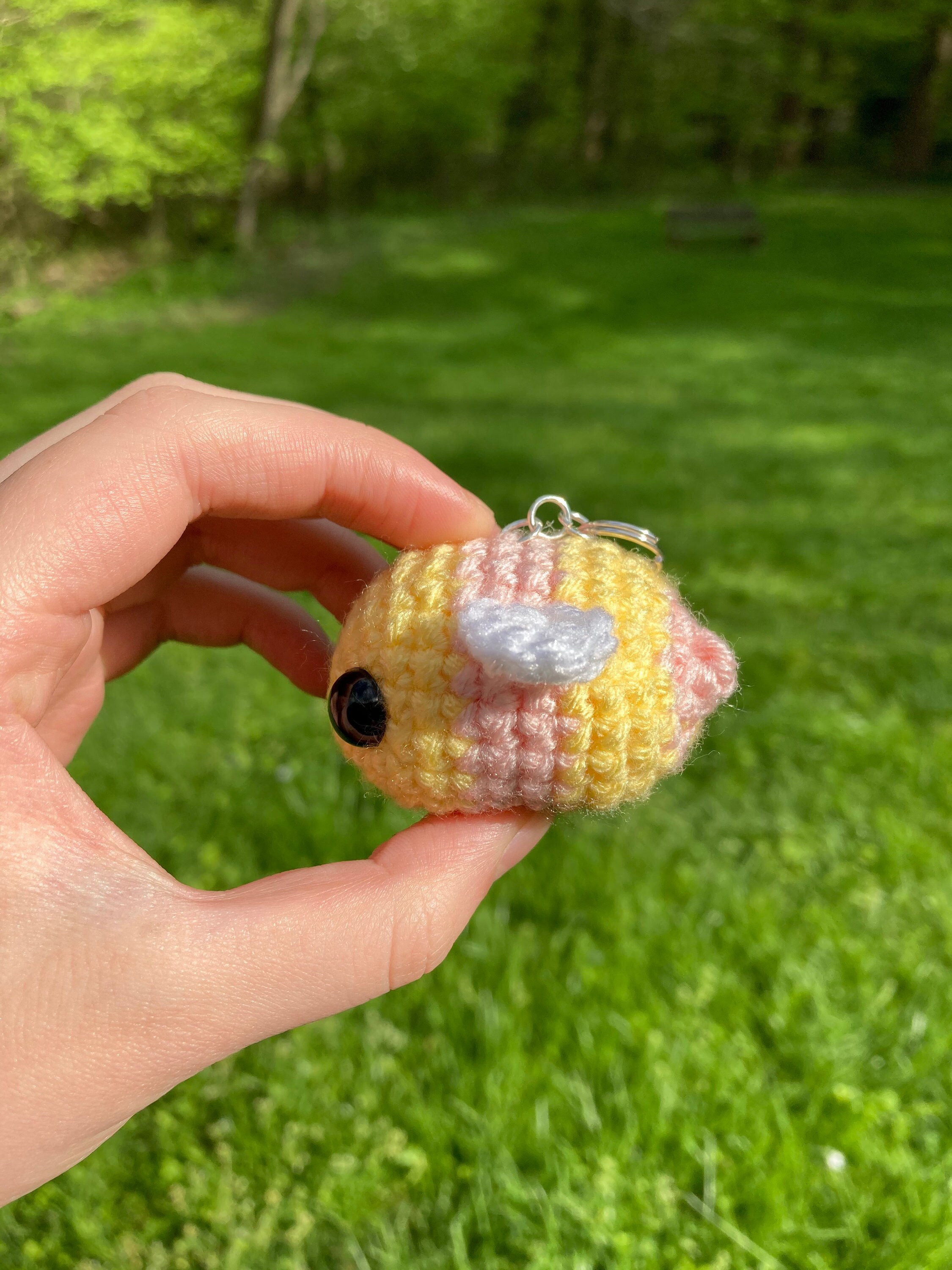 Mini Pink Crochet Bee Keychain Etsy
