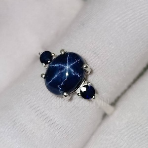 Natural Blue Star Sapphire Ring, 925 Sterling Silver