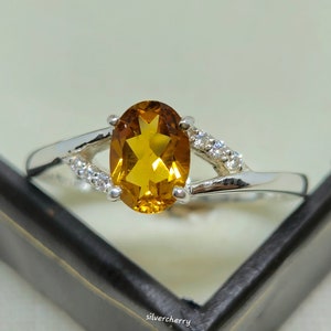 Natural Citrine Ring: Sterling Silver, Moissanite Accents