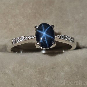 Natural Blue Star Sapphire Ring: 14k White Gold, September Birthstone