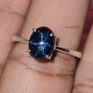 Genuine Blue Star Sapphire Ring, 14k Gold White ring, Genuine Star Sapphire ring, Gemstone ring, Gift For Her, Propose ring, Statement ring