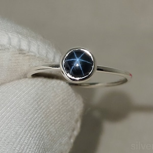 Genuine Blue Star Sapphire Ring, Lindy Star Sapphire ring, 14k Gold White ring, Natural Gemstone ring, Gift For Her, Gift for Self