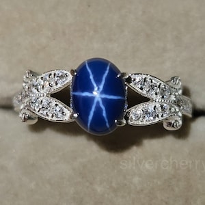 Vintage Lindy Star Sapphire Ring, Blue Star Sapphire ring, Handmade 925 silver Ring, 6Ray Star Sapphire ring, Birthday Gift, Propose ring