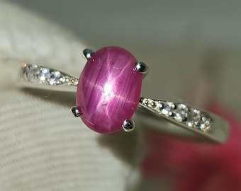 Dainty Star Ruby Ring: 925 Sterling Silver, Moissanite Accents