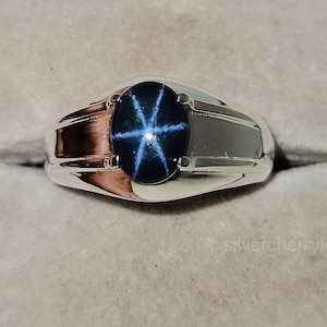 Men&#39;s 100% Genuine Blue Star Sapphire Ring, Blue Star Sapphire , 6 Rays Star Sapphire Ring, Silver Ring, Star Gemstone Ring, Gift For him