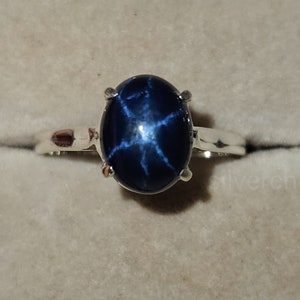 Vintage Blue Star Sapphire Ring, 14k White Gold, Natural Gemstone