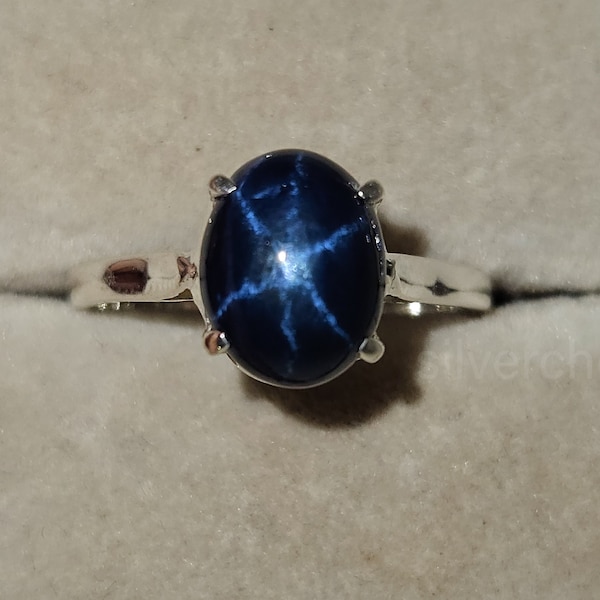 Vintage Blue Star Sapphire Ring, 14k White Gold ring, Natural Star Sapphire ring, Natural Gemstone ring, Gift For Her, Anniversary Gift