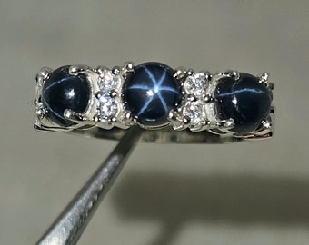 Vintage Genuine Blue Star Sapphire Ring, 14k White Gold ring, Natural Star Sapphire ring, Star Gemstone ring, Gift For Her, Ring for women