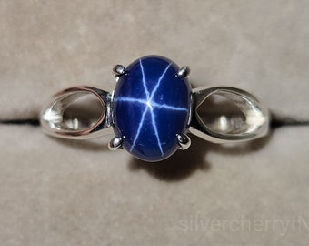 Blue Star Sapphire Ring: Handmade 925 Sterling Silver Gemstone
