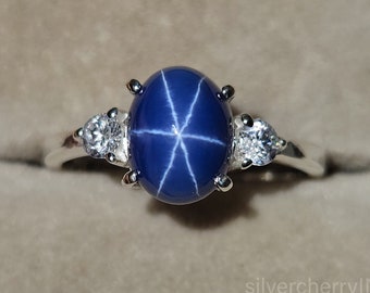 Vintage Art Deco 14K Gold Star Sapphire Ring: CZ Diamond Promise Ring