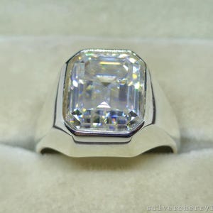 Moissanite Sterling Silver Men&#39;s Ring: Gemstone Statement Ring