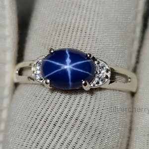 Star Sapphire Ring Lindy Sapphire ring 925 silver Ring 6Ray Star Sapphire ring Blue gemstone ring Birthday Gift Propose ring Gift For Her