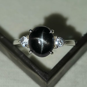 Genuine Black Star Sapphire Ring, Black Star Ring, 925 Sterling Silver, Bridesmaid Gift her , Wedding Ring, Gift For Own, Gift For hir