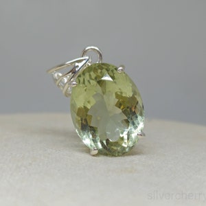 Genuine Green Amethyst Pendant, Vintage Prasiolite Gemstone Pendant, 925 Sterling Silver, Birthstone Pendant, Beautiful Gift for Her.