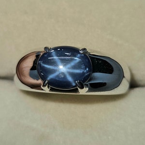 Blue Star Sapphire Ring: Sterling Silver Band, Natural Gemstone