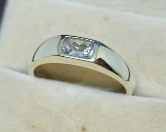 Men's Aquamarine Ring: 925 Sterling Silver Statement Wedding Ring