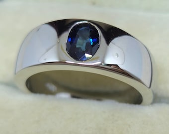 Genuine Blue Sapphire Men's Ring, 925Sterling Silver, Wedding Ring, Statement Ring, AAA Quality Sapphire Gemstone Ring, Gift For Him.