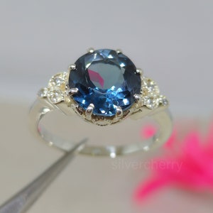 Delicate London Blue Topaz Stone Ring | 925 Sterling Silver Band Ring | Statement Ring | Birthstone Ring | Solitaire Ring | Jewelry Ring