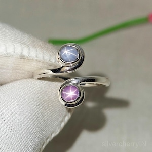 Ceylon Star Sapphire Ring: 925 Sterling Silver Promise Ring