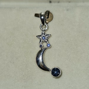 Blue Star Sapphire Pendant: Sterling Silver Half Moon Necklace