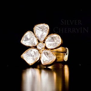 Polki Scheibe Ring 925 Sterling Silber ungeschnitten Polki Ring Jubiläumsgeschenk Ring Blume Form Ring Polki Scheibe Ring Diamant Ring