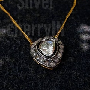 Natural Polki Diamond Necklace Diamond Silver Pendant Necklace Handmade Polki Diamond Pendant Necklace Polki Chain Gift For Someone Special