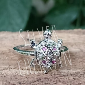 Turtle Solid 925 Sterling Silver Natural gemstone ring, Ruby, Sapphire, Emerald ring, diamond ring, Turtle Anxiety Ring For Wedding Gift