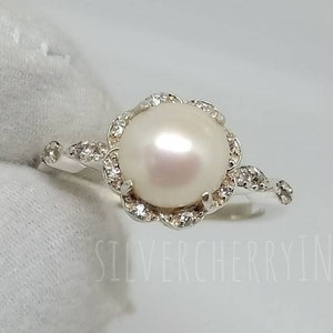 Natural Pearl Ring-Handmade Silver Ring-925 Sterling Silver Ring-Round Fresh Water Pearl Ring-Gift for her-Promise Ring-June Birthstone
